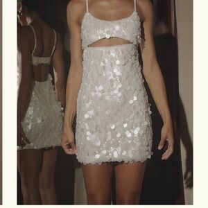 Meshki Xanthe White Silver Sequin Mini Dress